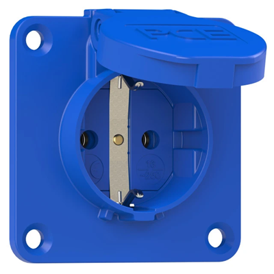 Base de enchufe schuko 16A 2P+Z 230V 50/60Hz IP54, brida de conexión trasera 70X70, contactos niquelados