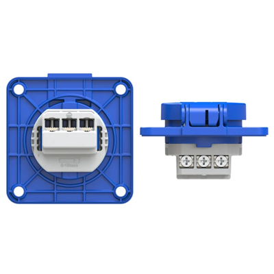 Base de enchufe schuko 16A 2P+Z 230V 50/60Hz IP54, brida de conexión trasera 70X70, contactos niquelados