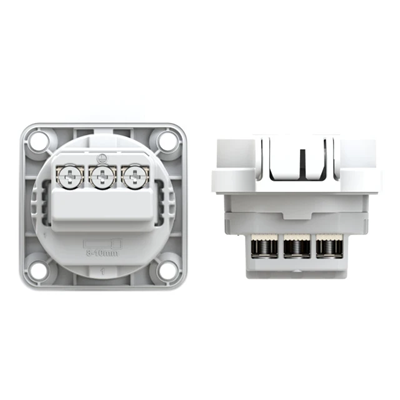 Base de enchufe schuko 16A 2P+Z 230V 50/60Hz IP54, conexión lateral brida 50X50, contactos niquelados, blanco