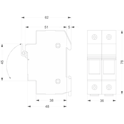 Base de fusible STI/32/2P 10x38 1000VDC gris