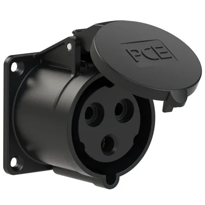 Base de panel recta 32A 2P+Z 230V 50/60Hz 6h IP44, brida 70X70, distancia tornillos 56X56, contactos niquelados, serie MIDNIGHT