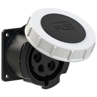 Base de panel recto 32A 3P+Z+N 500V 50/60Hz 7h IP67, brida 75X75, distancia entre tornillos 60X60, contactos niquelados