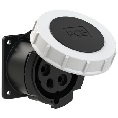 Base de panel recto 32A 3P+Z+N 500V 50/60Hz 7h IP67, brida 75X75, distancia entre tornillos 60X60, contactos niquelados