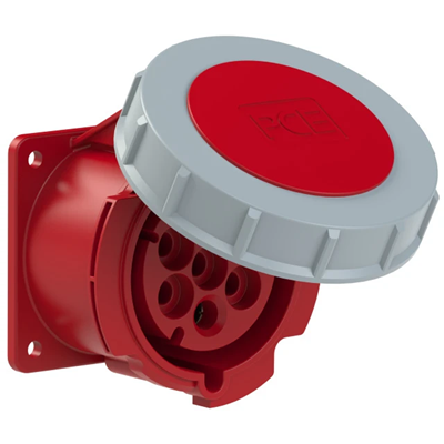 Base de panel recto 32A 5P+Z+N 400V 50/60Hz 6h IP44, brida 75X75, distancia entre tornillos 60X60, contactos niquelados