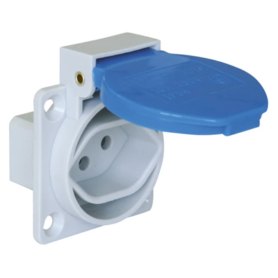 Base de panel, versión suiza T13 10A 2P+Z 230V 50/60Hz IP54, brida de conexión trasera: 50X50, contactos niquelados