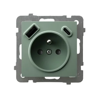 Base individual AS con toma de tierra y protección contra corriente con cargador USB A+B, verde mate