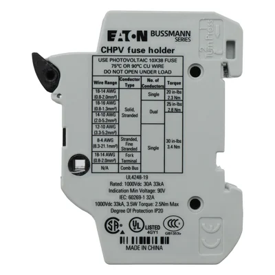 Base per inserto cilindrico CHPV2U 10x38, gPV, 2p, 32A, 1000 Vdc