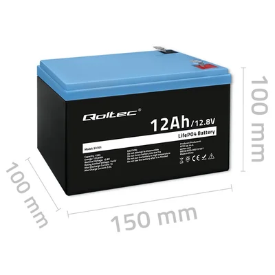 Batería de fosfato de hierro y litio Qoltec LiFePO4 | 12,8 V | 12 Ah | 153,6 Wh | BMS