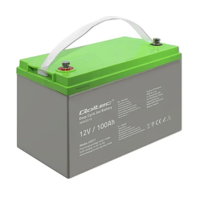 Batería de gel de ciclo profundo Qoltec | 12 V | 100 Ah | 30,5 kg | Sin mantenimiento | Profesional | Larga duración | Fotovoltaica, SAI, autocaravana