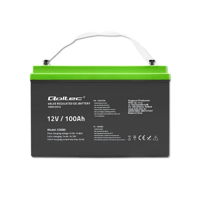 Batería de gel Qoltec | 12 V | 100 Ah | 29,3 kg | Sin mantenimiento | Profesional | Larga duración | Fotovoltaica, SAI, autocaravana, barco
