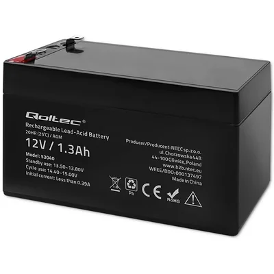 Batería Qoltec AGM | 12V | 1.3Ah | Sin mantenimiento | Eficiente | Larga duración | Para UPS, básculas y cajas registradoras