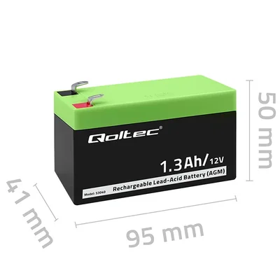 Batería Qoltec AGM | 12V | 1.3Ah | Sin mantenimiento | Eficiente | Larga duración | Para UPS, básculas y cajas registradoras