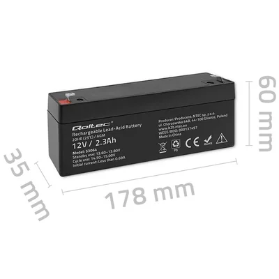 Batería Qoltec AGM | 12V | 2.3Ah | Sin mantenimiento | Eficiente | Larga duración | Para UPS, básculas y cajas registradoras