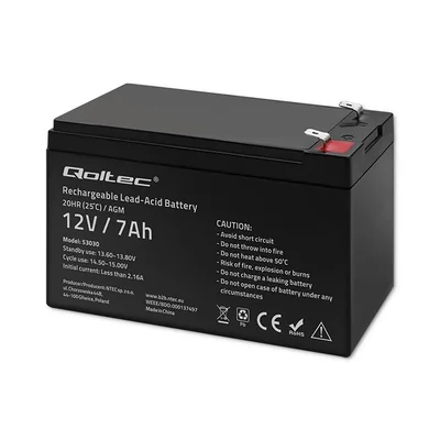 Batería Qoltec AGM | 12V | 7Ah | Sin mantenimiento | Eficiente | Larga duración | para UPS, seguridad
