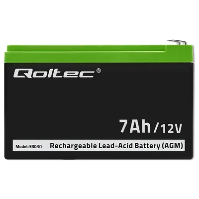 Batería Qoltec AGM | 12V | 7Ah | Sin mantenimiento | Eficiente | Larga duración | para UPS, seguridad