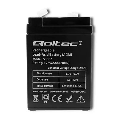 Batería Qoltec AGM | 6V | 4,5Ah | Sin mantenimiento | Eficiente | Larga duración | Para SAI, básculas y cajas registradoras