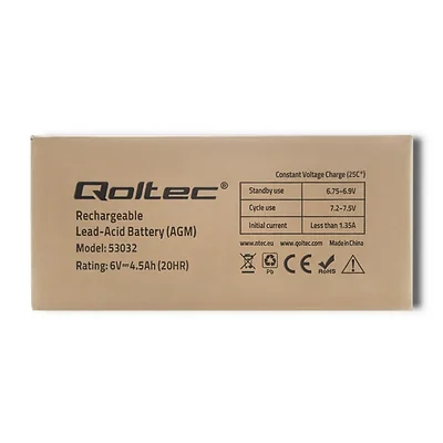 Batería Qoltec AGM | 6V | 4,5Ah | Sin mantenimiento | Eficiente | Larga duración | Para SAI, básculas y cajas registradoras