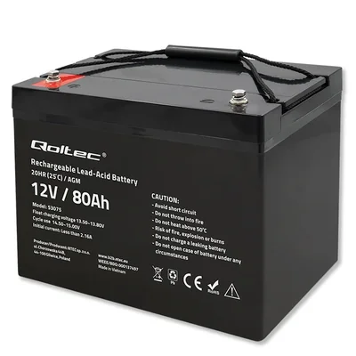 Baterie Qoltec AGM | 12V | 80Ah | 23,5kg | Bezúdržbová | Výkonná | Dlouhá životnost | pro UPS, karavan, loď, pec