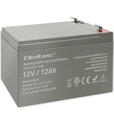 Batteria Qoltec AGM | 12V | 12Ah | Senza manutenzione | Efficiente | Lunga durata | per UPS, sistemi di sicurezza
