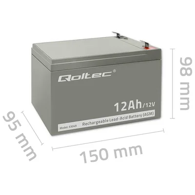 Batteria Qoltec AGM | 12V | 12Ah | Senza manutenzione | Efficiente | Lunga durata | per UPS, sistemi di sicurezza