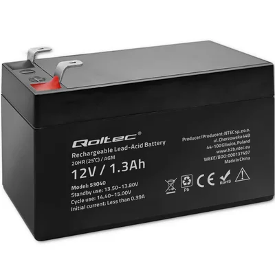 Batteria Qoltec AGM | 12V | 1.3Ah | Senza manutenzione | Efficiente | Lunga durata | per UPS, bilance, registratori di cassa