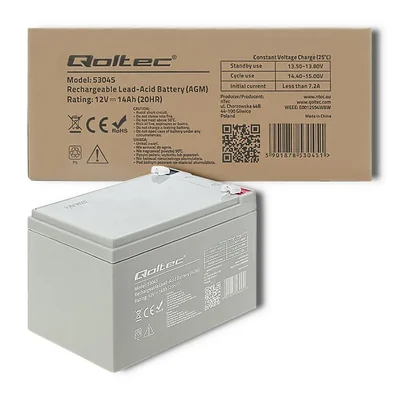 Batteria Qoltec AGM | 12V | 14Ah | Senza manutenzione | Efficiente | Lunga durata | per UPS, sistemi di sicurezza