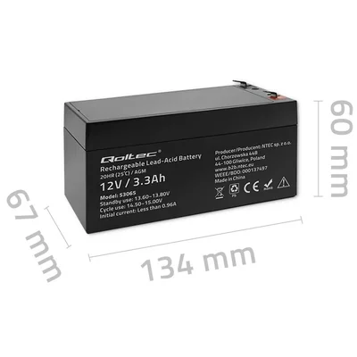Batteria Qoltec AGM | 12V | 3.3Ah | Senza manutenzione | Efficiente | Lunga durata | per UPS, bilance, registratori di cassa