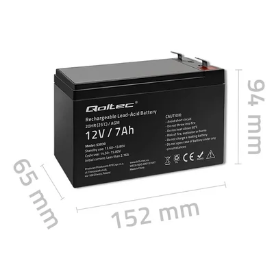 Batteria Qoltec AGM | 12V | 7Ah | Senza manutenzione | Efficiente | Lunga durata | per UPS, sistemi di sicurezza