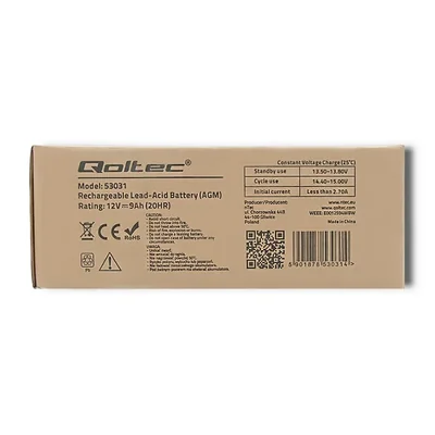 Batteria Qoltec AGM | 12V | 9Ah | Senza manutenzione | Efficiente | Lunga durata | per UPS, sistemi di sicurezza