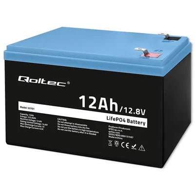 Batterie lithium-fer-phosphate Qoltec LiFePO4 | 12,8 V | 12 Ah | 153,6 Wh | BMS