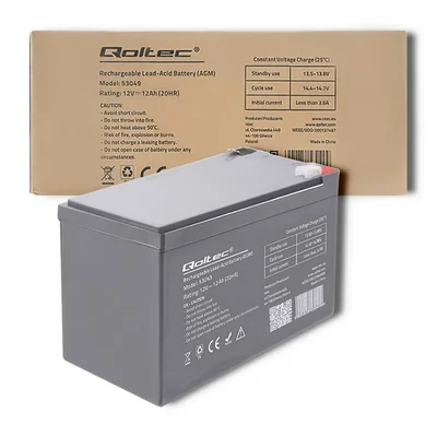 Batterie Qoltec AGM | 12 V | 12 Ah | Sans entretien | Performante | Longue durée de vie | Pour onduleurs et systèmes de sécurité