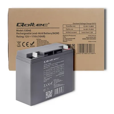 Batterie Qoltec AGM | 12 V | 17 Ah | Sans entretien | Performante | Longue durée de vie | Pour onduleur, scooter