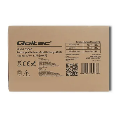 Batterie Qoltec AGM | 12 V | 17 Ah | Sans entretien | Performante | Longue durée de vie | Pour onduleur, scooter