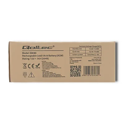 Batterie Qoltec AGM | 12 V | 7 Ah | Sans entretien | Efficace | Longue durée de vie | Pour onduleurs et systèmes de sécurité