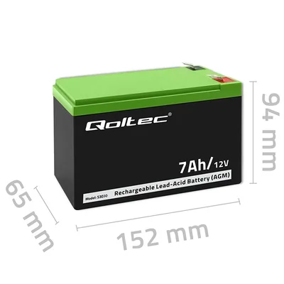Batterie Qoltec AGM | 12 V | 7 Ah | Sans entretien | Efficace | Longue durée de vie | Pour onduleurs et systèmes de sécurité