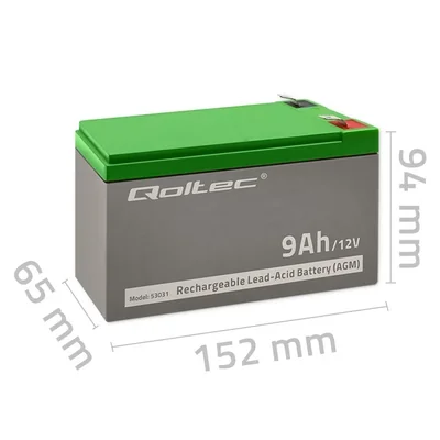 Batterie Qoltec AGM | 12 V | 9 Ah | Sans entretien | Performante | Longue durée de vie | Pour onduleurs et systèmes de sécurité