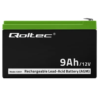 Batterie Qoltec AGM | 12 V | 9 Ah | Sans entretien | Performante | Longue durée de vie | Pour onduleurs et systèmes de sécurité
