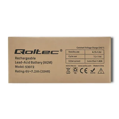 Batterie Qoltec AGM | 6 V | 7,2 Ah | Sans entretien | Performante | Longue durée de vie | Pour jouets et véhicules