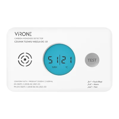 Battery-powered carbon monoxide detector, 2xAA, sensor lifespan 10 years