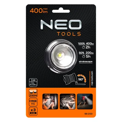 Battery-powered headlamp 400 lm, zoom, CREE R5, 3 x AAA