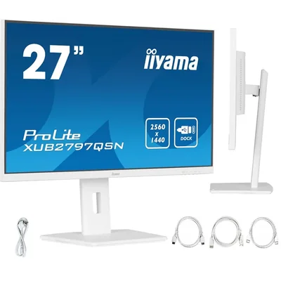 Biały monitor iiyama ProLite XUB2797QSN-W2 27" IPS LED WQHD 1ms 100Hz /HDMI DP/ Wbudowana stacja dokująca USB-C, FlickerFree