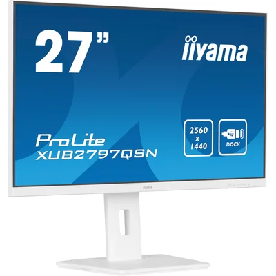 Білий монітор iiyama ProLite XUB2797QSN-W2 27" IPS LED WQHD 1 мс 100 Гц /HDMI DP/ Вбудована док-станція USB-C, FlickerFree