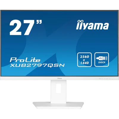 Bílý monitor iiyama ProLite XUB2797QSN-W2 27" IPS LED WQHD 1ms 100Hz /HDMI DP/ Vestavěná dokovací stanice USB-C, FlickerFree