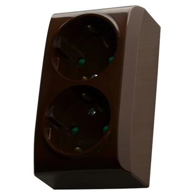 BIS Double socket-outlet with earthing, with shutters, brown