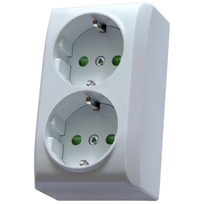 BIS Double socket-outlet with earthing, with shutters, white