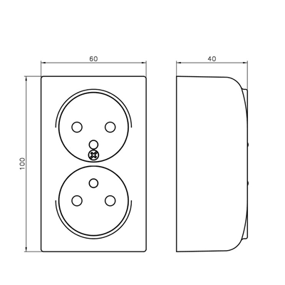 BIS Double socket with grounding, white, current paths shutters