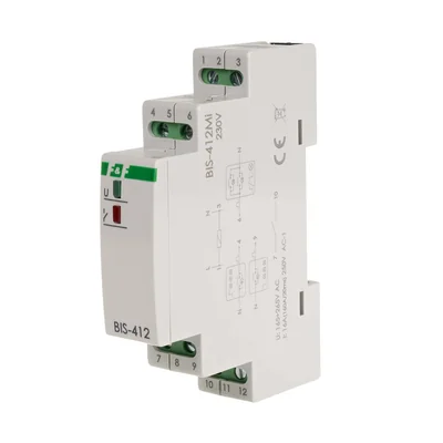Bistabiles Gruppenrelais mit Speicher, für DIN-Schiene, 230 V, mit Einschaltstrom 160 A/20 ms BIS-412M-LED