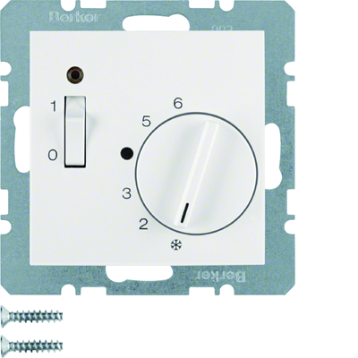 B.KWADRAT/B.3/B.7 Regulador de temperatura ambiente con contacto de cierre, elemento central y conector blanco