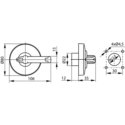 Black door knob positions I-0-II with lock