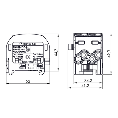 Bloc de distribution - dérivation SCB 25-2 Al/Cu unipolaire double 80120 SIMBLOCK noir